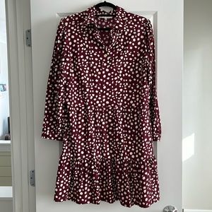 Jude Connolly size XL, maroon and cream, puff sleeve dress
